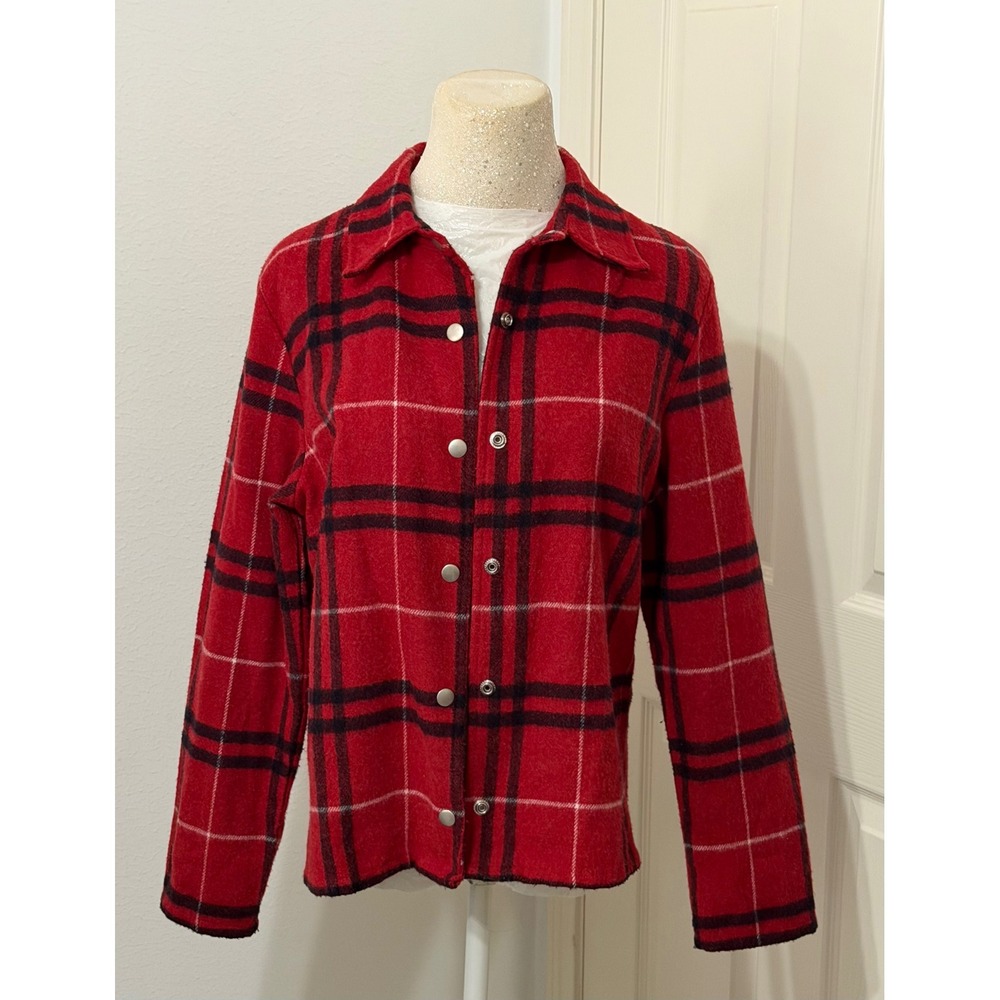Lemon Grass Women's sz S Red Plaid Wool Blend Snap Front Shacket Jacket Fall